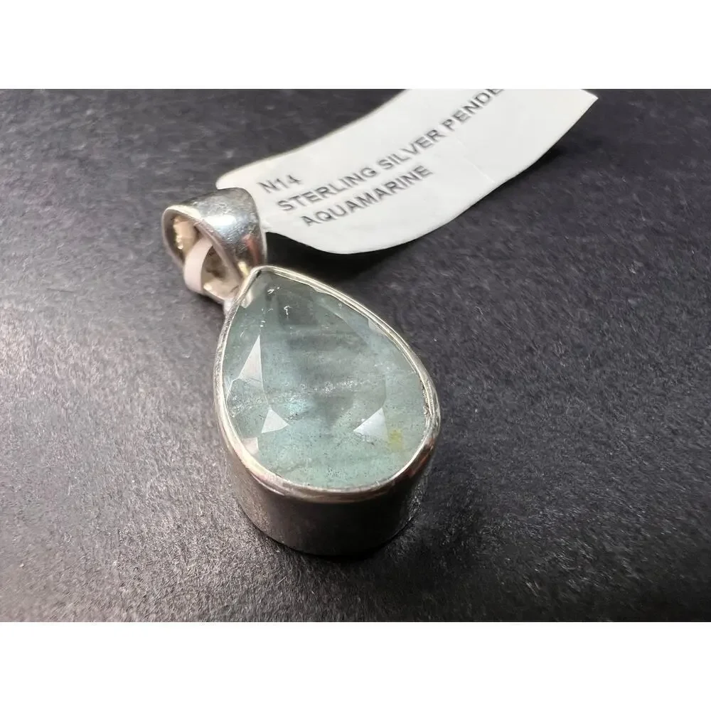 NEW Aquamarine sterling silver teardrop pendant